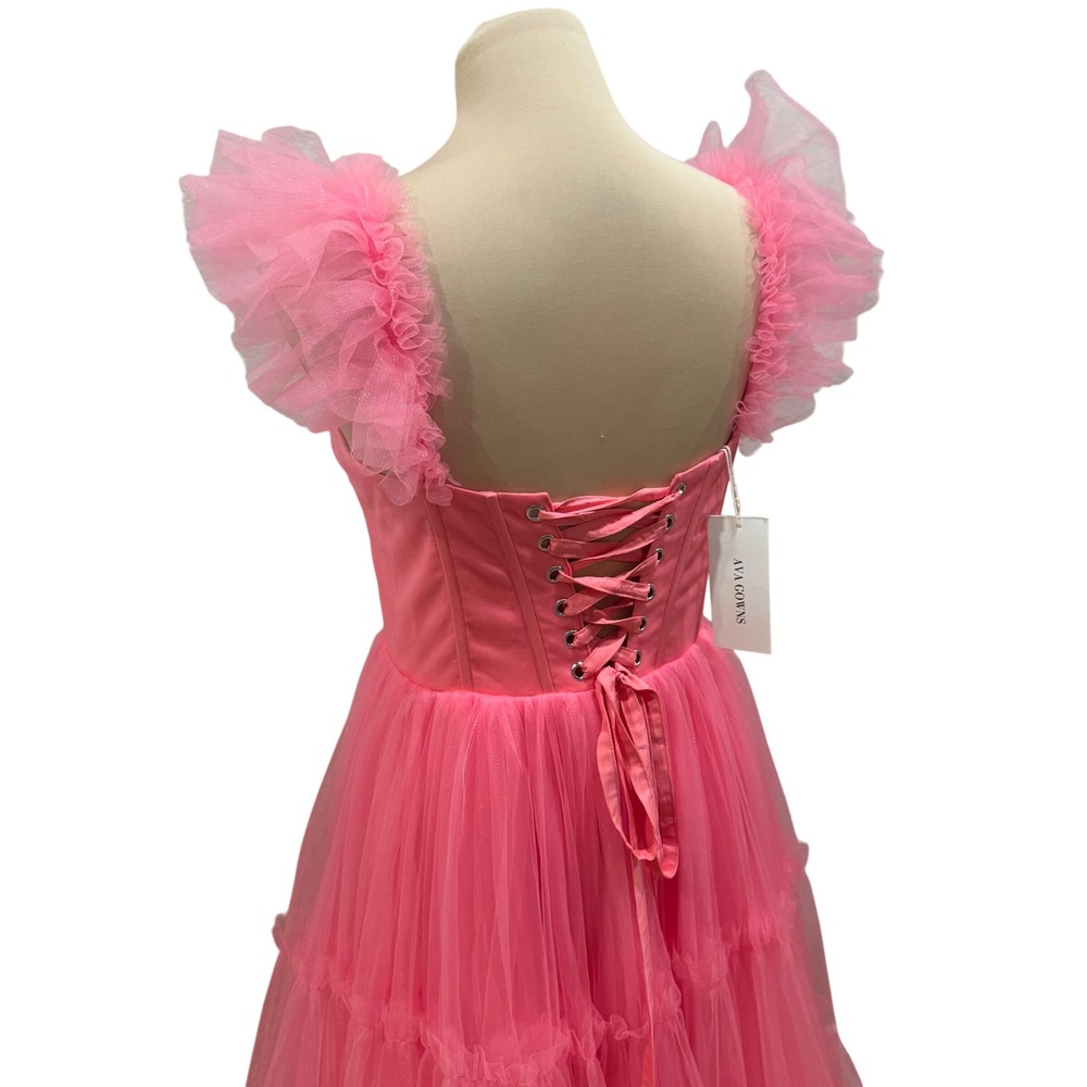Ava Gowns Pink Tulle Corset Midi Dress Ruffle Laces Fairy Prom Sz S (estimated) - Picture 6 of 10